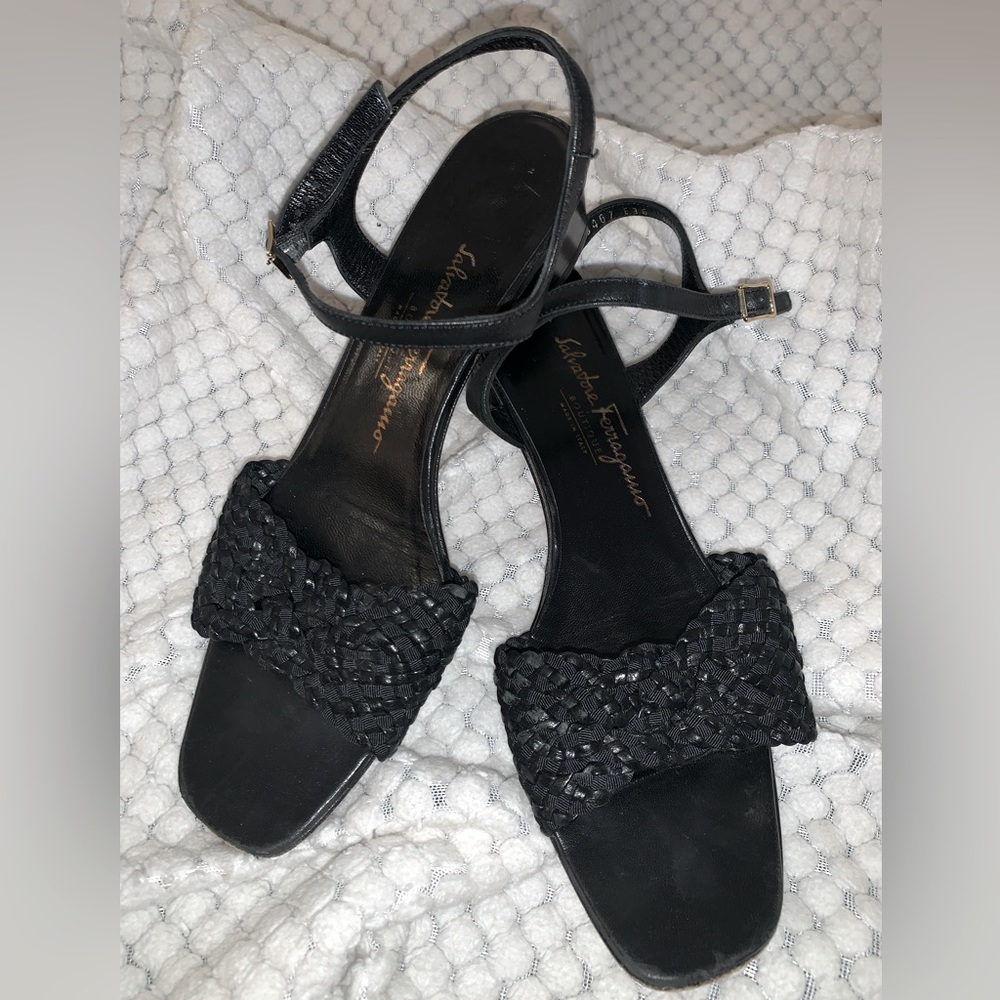 Salvatore Ferragamo woven black leather sandals